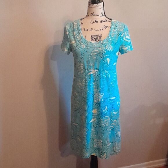 LILY PULITZER BLUE SEASHELL CLAM DRESS SMALL - Picture 1 of 6